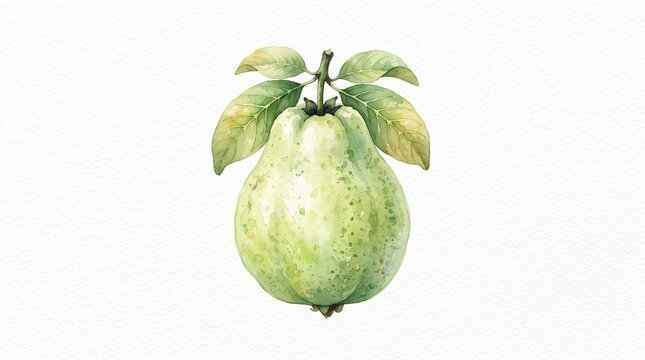 Fresh green guava watercolor illustration on white background