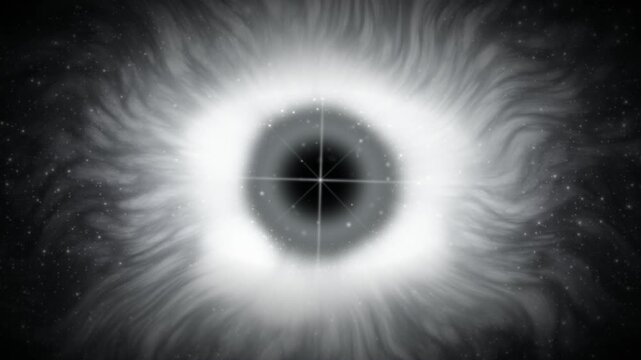 Monochrome Noir Abyss Cosmic Portal Loop Animation. Black and White Void Rift Energy Eye Motion Loop