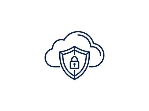 Secure cloud with lock inside shield icon