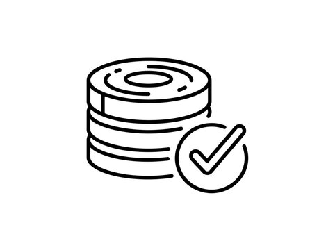 Stacked database disk icon with checkmark approval symbol