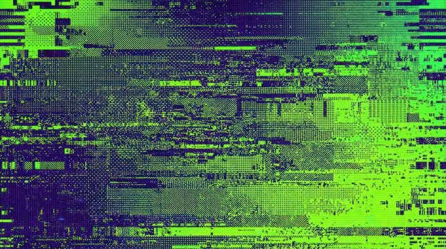 Green and blue matrix data glitch background.