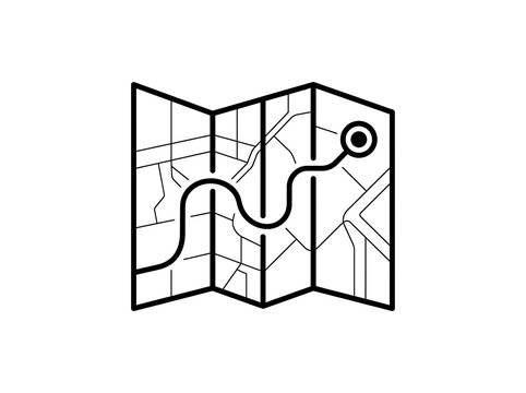 Minimalist map with compass and route marker on foldable paper