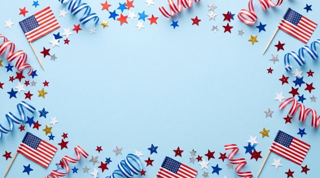 Columbus day background with american flags and stars border