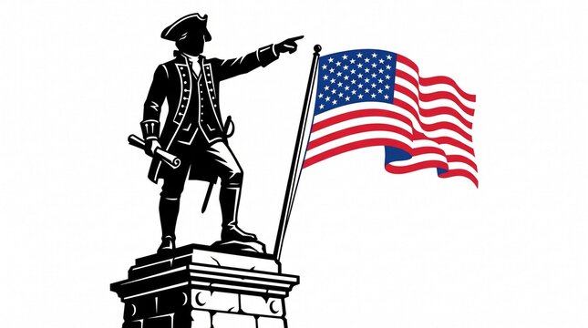 Columbus day explorer silhouette pointing with american flag