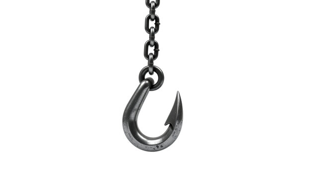Heavy duty stainless steel S hook hanging on a chain isolated on white background