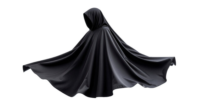 Mysterious Faceless Black Hooded Cloak Phantom Robe for Creepy Halloween Costume on Transparent Background
