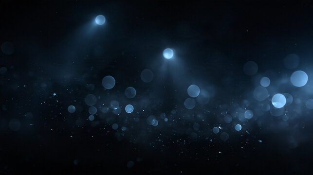 Abstract Blue Bokeh and Glowing Particles on Dark Background