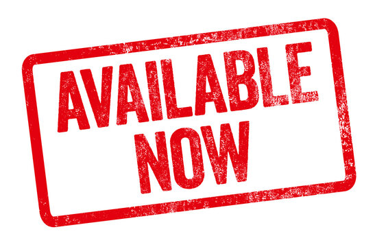 A red stamp on a white background - Available now