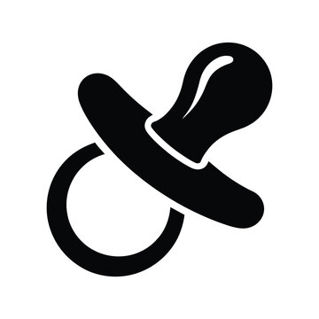 Baby dummy, black vector icon of pacifier or nipple symbol for infant care, newborn feeding, baby products, childcare, nursery