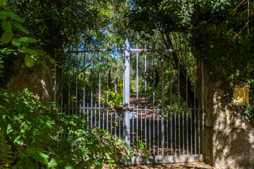 A weathered metal gate stands closed © wundermann