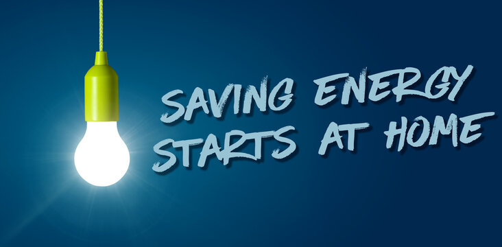 A light bulb with the text Saving Energy Starts at Home