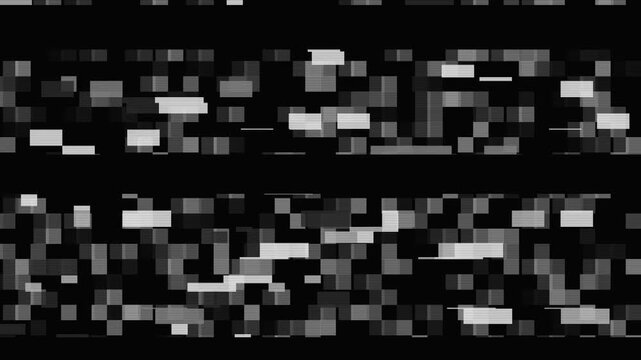 Black and white datamosh block corruption animation, abstract glitch motion background with no text