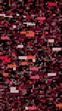 Red and orange on black datamosh block corruption animation, abstract glitch motion background with no text, vertical 9:16