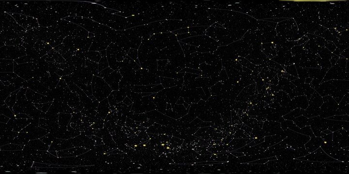 360 Equirectangular Panorama of Night Sky with Constellation Lines (LatLong CG Background)
