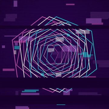 Pink and cyan vaporwave rgb split geometry animation, abstract glitch motion background with no text, square 1:1