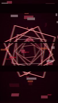 Red and orange on black rgb split geometry animation, abstract glitch motion background with no text, vertical 9:16