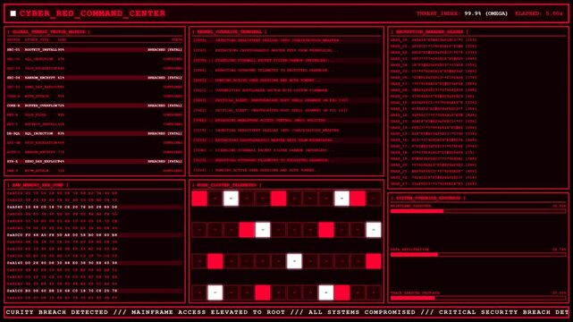 Cyber Red Command Center Mainframe Breach Terminal.