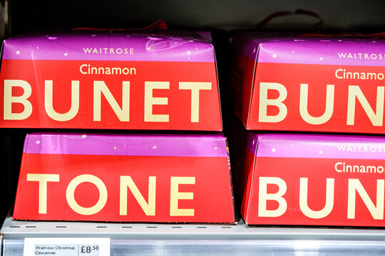 Close-Up Of Waitrose Christmas Cinnamon Bunettone Festive Holiday Cakes With A Price Label