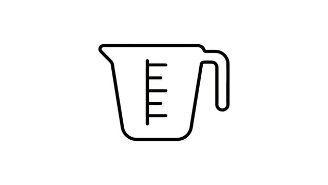 Black outline of a measuring cup with markings for kitchen ingredients.