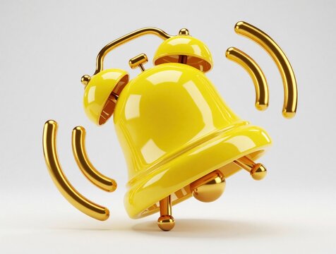 Shiny yellow alarm bell rings with golden sound waves indicating an urgent alert or important notification. This symbol represents a digital alert or message.