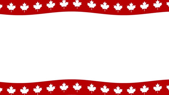 Canada flag animated patriotic theme waving top and bottom borders 4k white background.