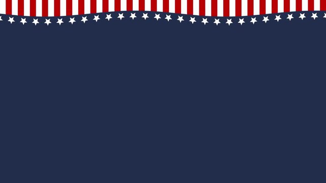 USA flag animated patriotic theme waving top border 4k dark blue background.