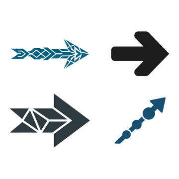 Set of modern diverse arrows and pointer icons in blue and black colors with arrow icons