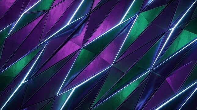 Abstract Geometric Pattern with Neon Light Accents.