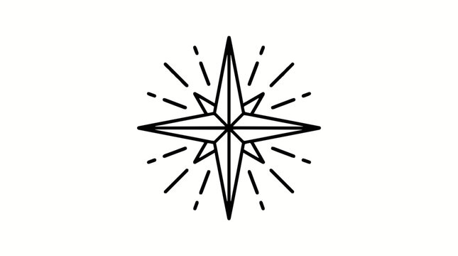 A minimalist black line art compass rose icon isolated on a clean white background