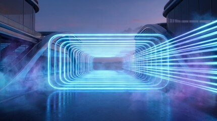 Blue Neon Energy Tunnel Corridor © MD Sharabon
