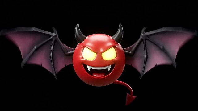 3D emoji transforming from a cute angel to an evil demon with wings and horns