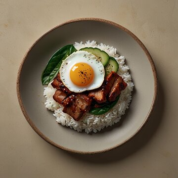 Hyper Realistic Thai Basil Crispy Pork Belly Rice (Pad Kaprao Moo Krob) Isolated 3D Food Render