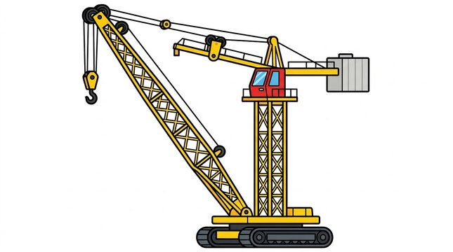 Yellow crawler construction crane illustration on white background