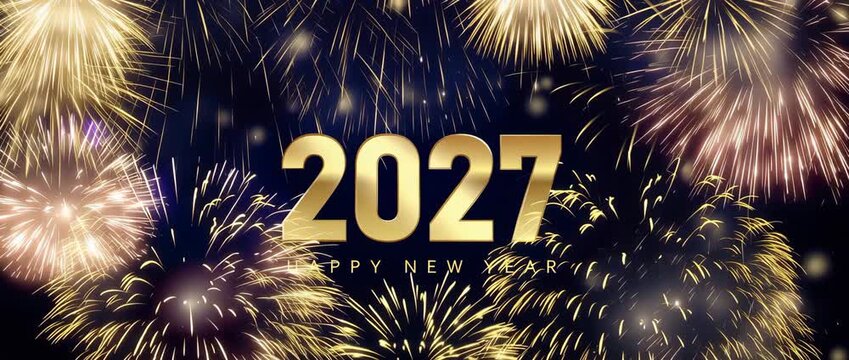 happy new year 2027 firework on night sky background animation