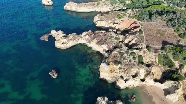 High-Altitude Drone Flight Along Albufeira Coast, Algarve