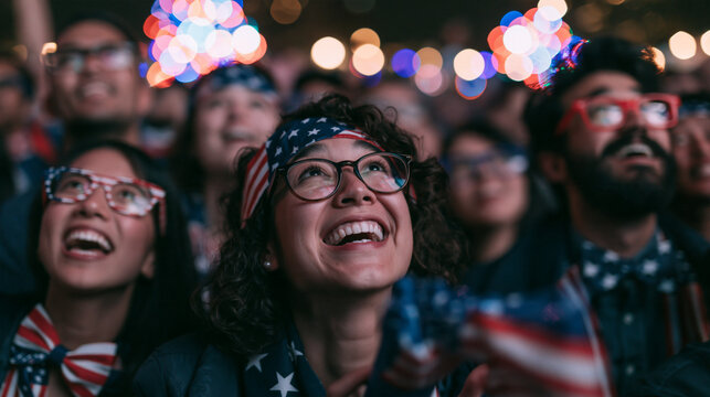 Excited Crowd Celebrating Fourth of July at Night