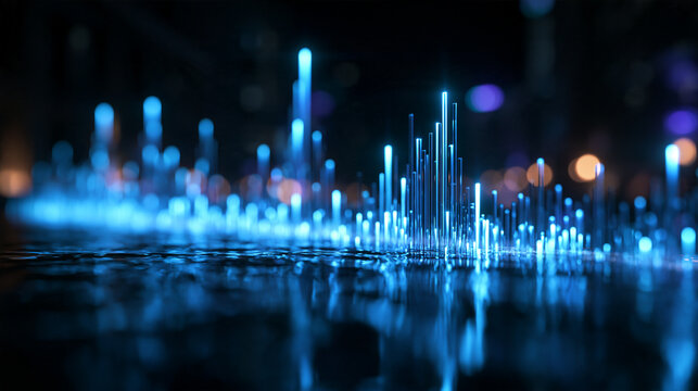 Glowing Blue Digital Sound Wave and Big Data Visualization