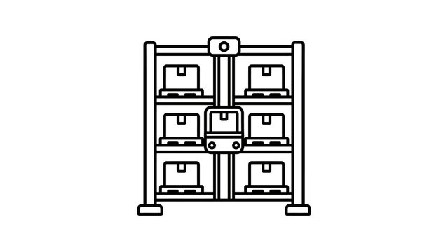 Automated warehouse rack icon featuring storage shelves for logistic flow.