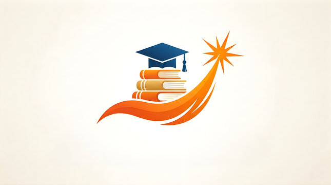 Graduation cap on a stack of books with star icon illustration