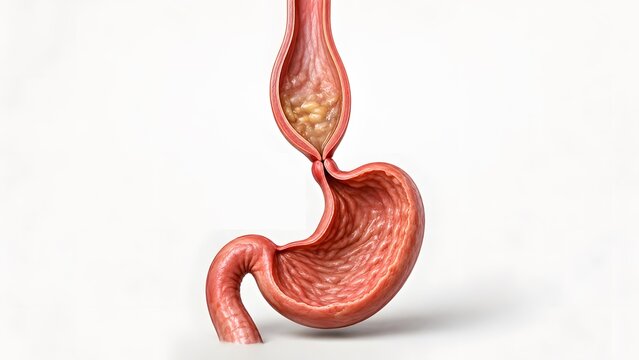 AI generated 3D medical illustration showing acid reflux, GERD, and stomach anatomy for healthcare education