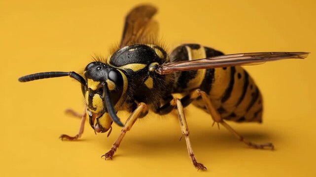 Wasp Macro Close Up Yellow Black Insect Feeding Nectar Sharp Detail Studio Photography Vibrant Background