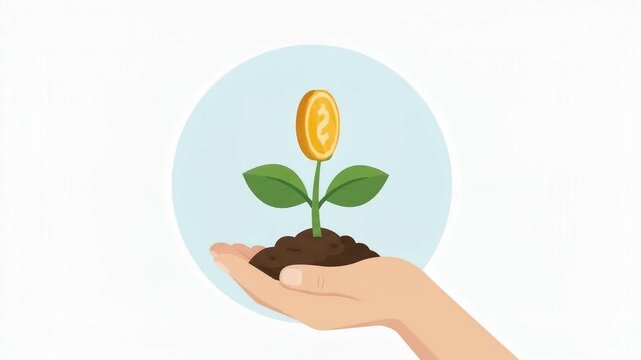 Money Tree Growth Concept, Business Investment and Financial Profit Vector Animation