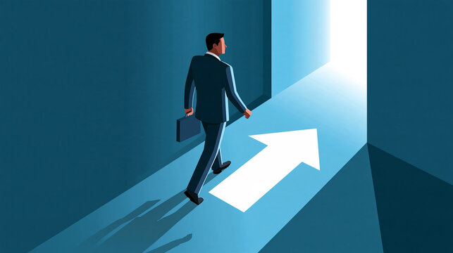 Career exit planning illustration helping employees prepare for retirement, switch careers or continue education, smooth professional transition concept, with copy space