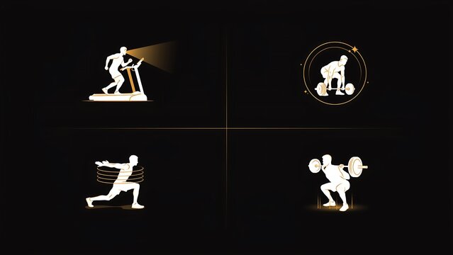 Fitness info graphic design with glowing gold exercise silhouettes high resolution picture