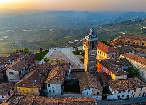 View of La Morra in the Province of Cuneo, Piedmont, Italy