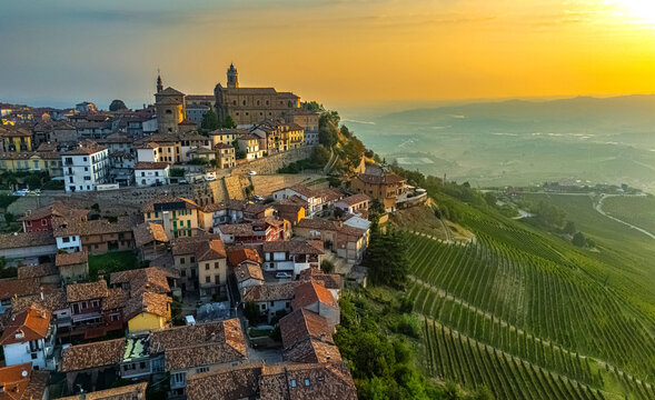 View of La Morra in the Province of Cuneo, Piedmont, Italy