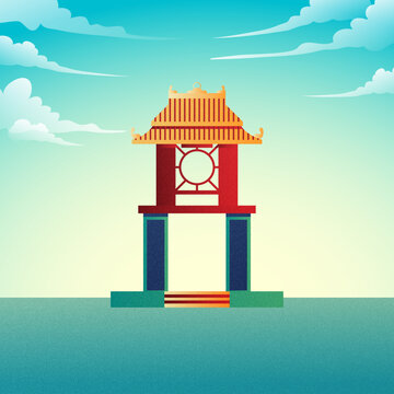 Khue Van Cac pavilion illustration in Temple of Literature, Hanoi, Vietnam vector art