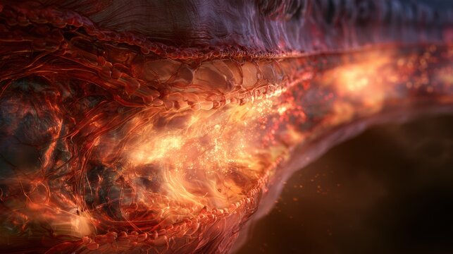 A 3D render depicts the blood-brain barrier. It shows tight junctions, glowing amber transport, and blocked harmful elements with copy space.