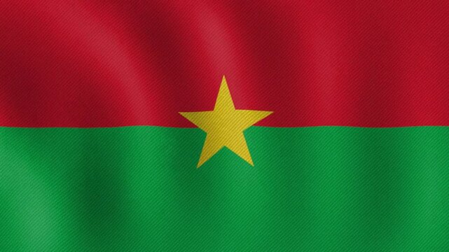 Waving Burkina Faso Flag with Red Green and Yellow Star