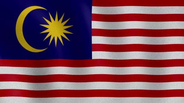 Waving Malaysian Flag in Close-Up with Textured Fabric